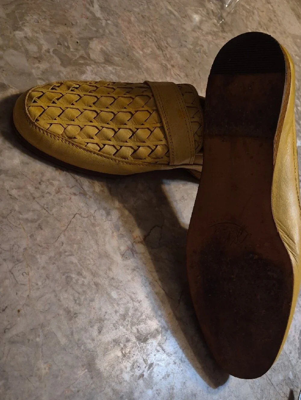 Men's Woven Leather Loafers in Mustard Yellow